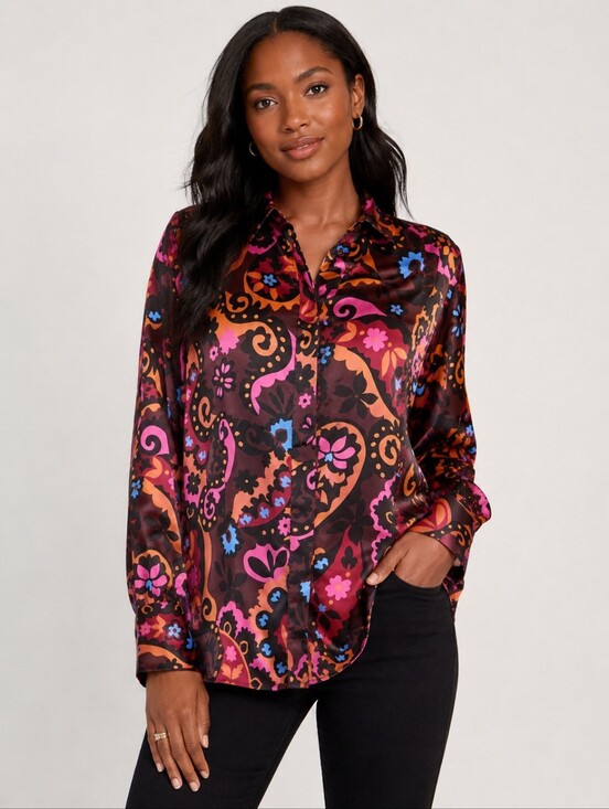 Ann Taylor Tops - ❤️ ANN TAYLOR SATIN PAISLEY BUTTON DOWN TOP / BLOUSE, MEDIUM